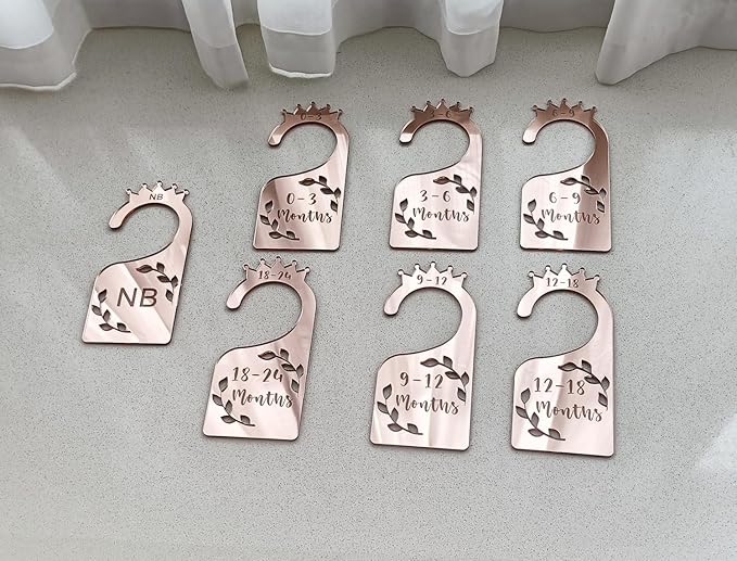 Baby Closet Dividers,Set of 7 Acrylic Mirror Baby Clothes Organizers for Wardrobe Closet Home Nursery from Newborn to 24 Months (Rose Gold Mirror, Model 1)