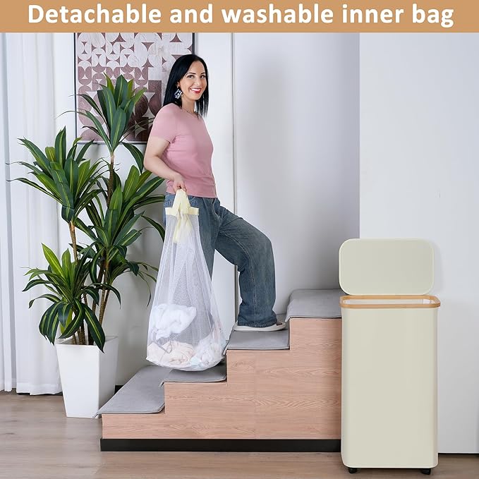 75L Slim Laundry Hamper with Wheels,Clothes Hamper for Laundry,Laundry Basket with Lid & Inner Bag,for Laundry Room, Bedroom, Dormitory Organization,Black