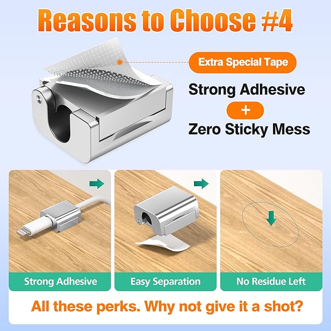 AGVEE 4 Pack Magnetic Cord Organizer Clips, 10mm Ultra-Thin Aluminum Cable Management Holder, 2 Pairs of Strong Magnets Keeper for Home Desk Office Gadgets Accessories, Residue-Free Tape, Silver