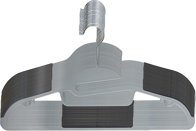 Simplify 24 Pack Ultimate Hanger | S-Shape Collar Saver | Ultra-Thin | Non-Slip | Accessory Bar | Belts | Scarves | Ties | Tank Top | Closet Organization | Light Grey
