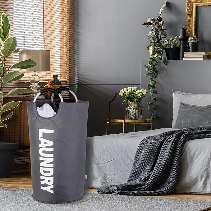 Large Laundry Hamper Bag 95L，Tall Laundry Basket with Handles, Big Dirty Clothes Hamper for Dorm, Laundry Room, Sturdy, Lightweight & Easy Carry Laundry Sorter Bin – Dark Grey