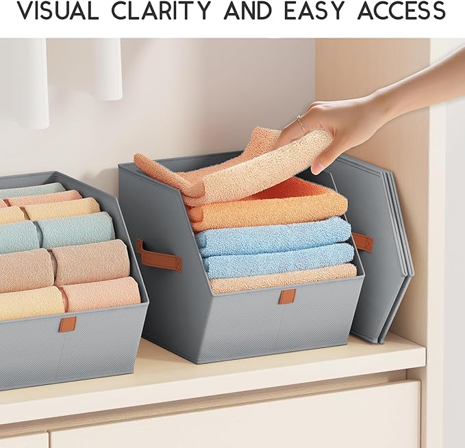 Fabric Closet Storage Cubes - 4 Pack Square Storage Bins with Dual Handles for Clothes, Towels, Toys, Cube Storage Organizers for Bedroom, Nursery, Shelves, Closet, Small Spaces, Grey