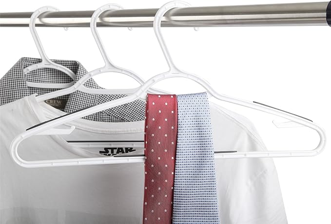 Finnhomy 50 Pack Plastic Hangers, Clothes Hangers with Non-Slip Pads, Space Saving Easy Slide Organizer, Clothes Hanger for Bedroom Closet Wardrobe, Great for Shirts, Pants, Scarves