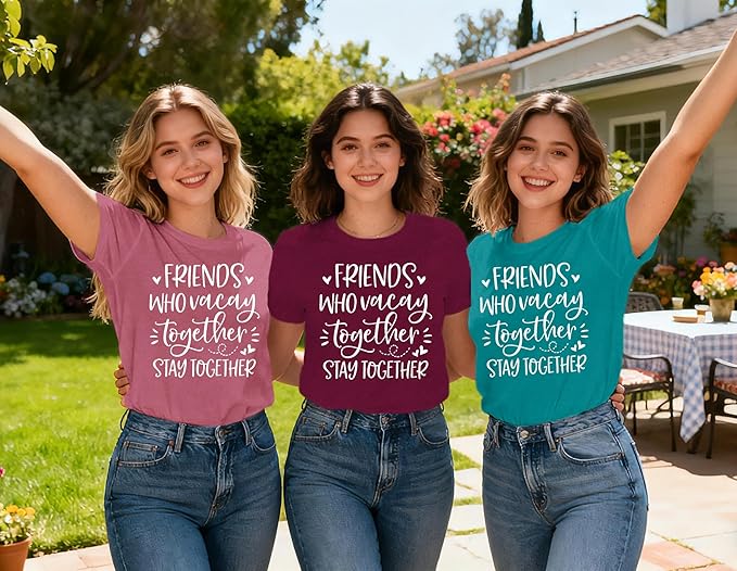 Best Friend Shirts for Women Bestie T-Shirt Friends Who Vacay Together Stay Together Tee Tops