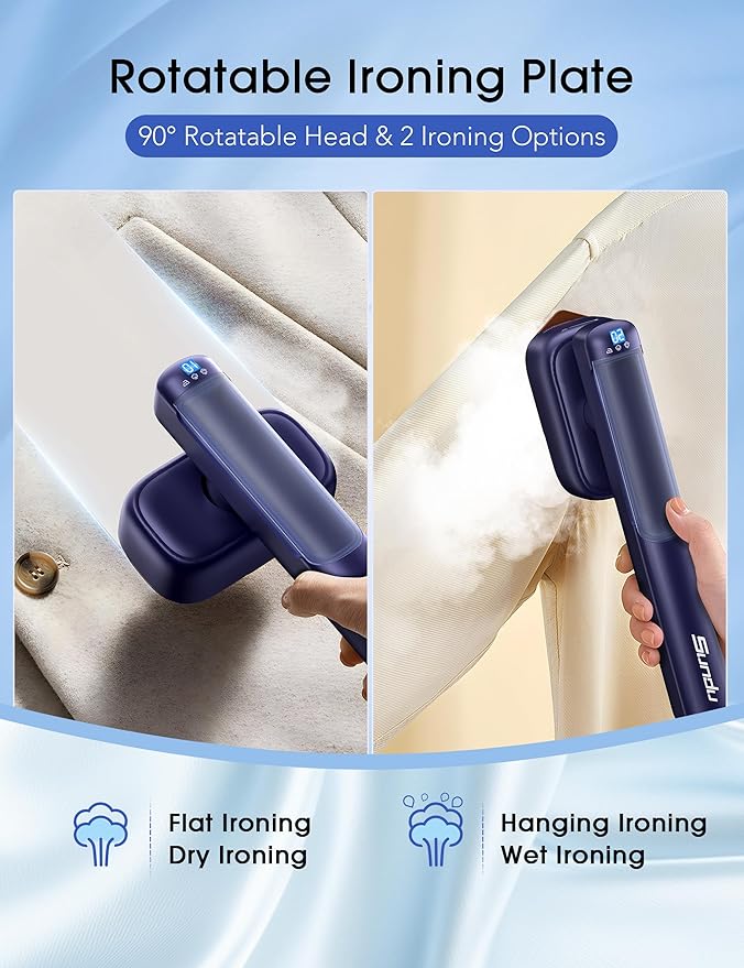 Travel Steamer for Clothes, 110-240V Dual Voltage Portable 2-in-1 Steamer ＆ Iron 2 In 1 Mini Handheld Garment Steamer Iron, 1100W, Large Ceramic Heat Panel for Home & Global & Europe Traveling
