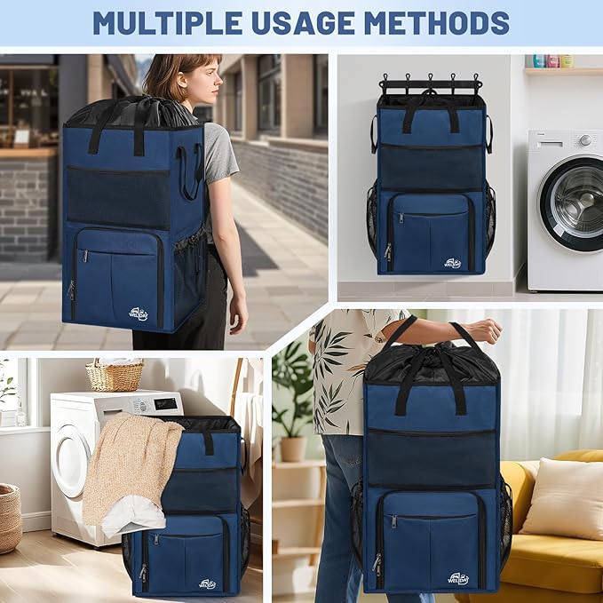 Laundry Backpack Bag,(Only Bag) Extra Large 2 in 1 Laundry Hamper Basket with Shoulder Straps, Freestanding Laundry Bag for College Dorm, Laundromat, Apartment