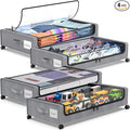 Under Bed Storage with Wheels, 4-Pack Underbed Storage Containers with Clear Lids, Under Bed Shoe Storage Organizer, Rolling Under Bed Storage for Clothes Shoes Blankets (Grey)