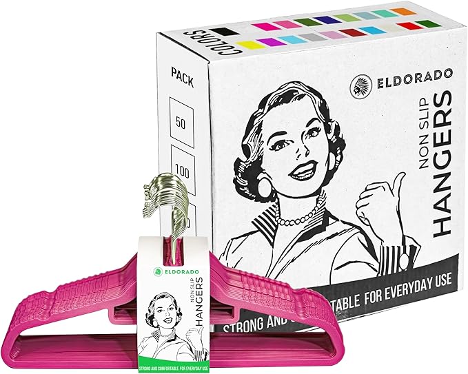 Eldorado Non-Slip Adult Hangers, Multicolor, for Everyday Use Value Packs (Hot Pink, 100)
