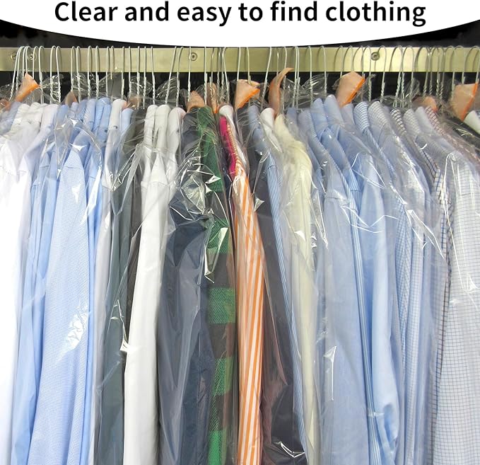 50 Pack Clear Garment Bags Dry Cleaning Bags for Hanging Clothes, 35.4 x 23.6 Inch Plastic Dry Cleaner Bags, Transparent Clothes Covers Dust-Proof Protector Garment Bag for Closet Storage and Laundry