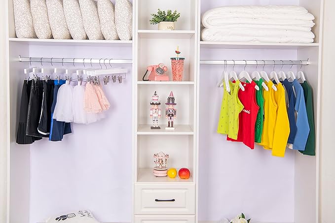 Quality 12 Inch White Kids Wooden Hangers - Children Hangers with Multifunctional Notches & 360 Degree Swivel Chrome Hook - Kid Coat Hangers for Clothes Size 8 and Smaller (White, 20)
