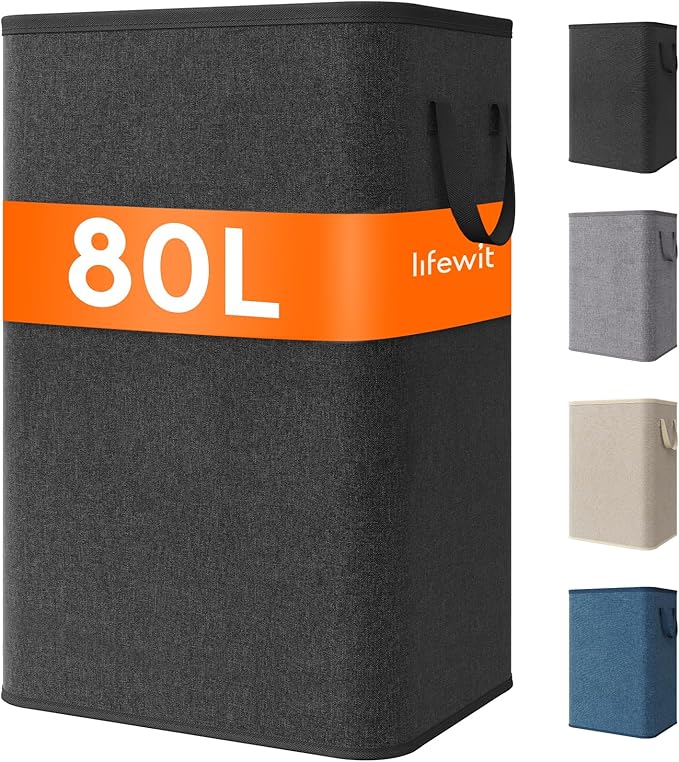 Lifewit 80L Large Tall Laundry Hamper, Collapsible Laundry Basket with Handles, Foldable Clothes Hampers for Laundry, Portable Dirty Clothes Hamper for Dorm College Bedroom Bathroom, Black