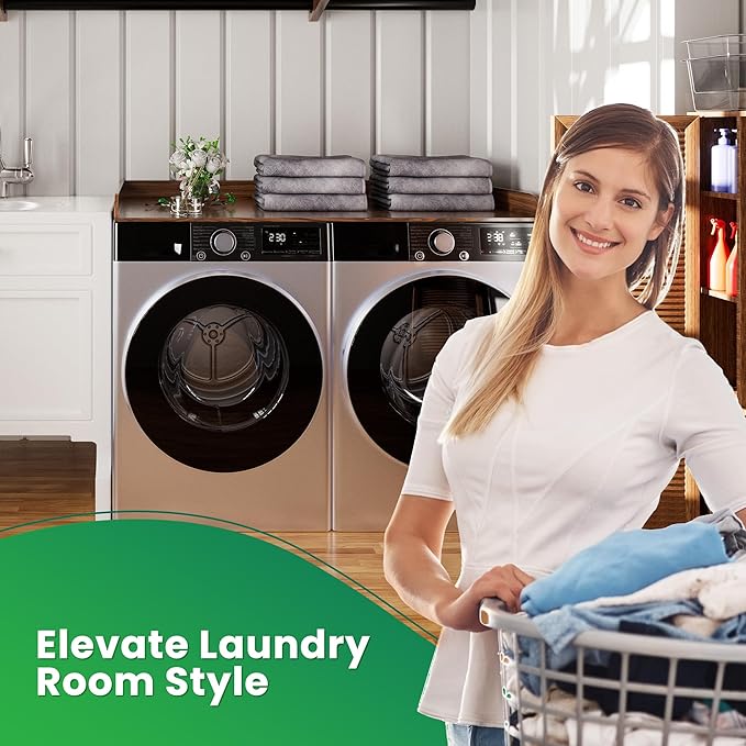 FlyGeneral Washer and Dryer Countertop, 27.5" x 54" Brown Quick-Install Washer and Dryer Countertop for Organizing The Laundry Room.