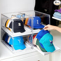 Vtopmart 4 Pack Hat Organizer for Baseball Caps, Clear Hats Holder Box with Drawer, Large Cap Storage with Sliding Tray, Stackable Rack Display Case with Magnetic Door, Each Holds 12 Hats