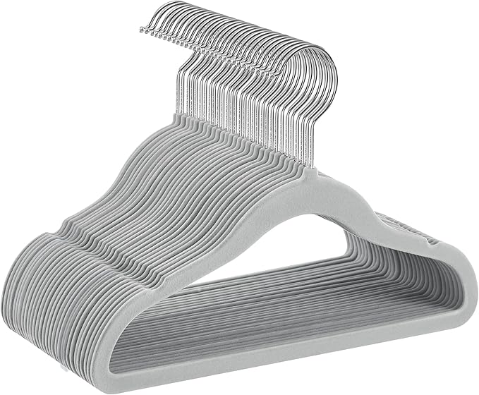 SONGMICS Baby Kids Hangers 30 Pack for Closet, 11.8 x 8.1 Inches, Silver 360° Swivel Hooks, Space-Saving Clothes Velvet Hangers for Nursery, Non-Slip, Dove Gray UCRF027G30
