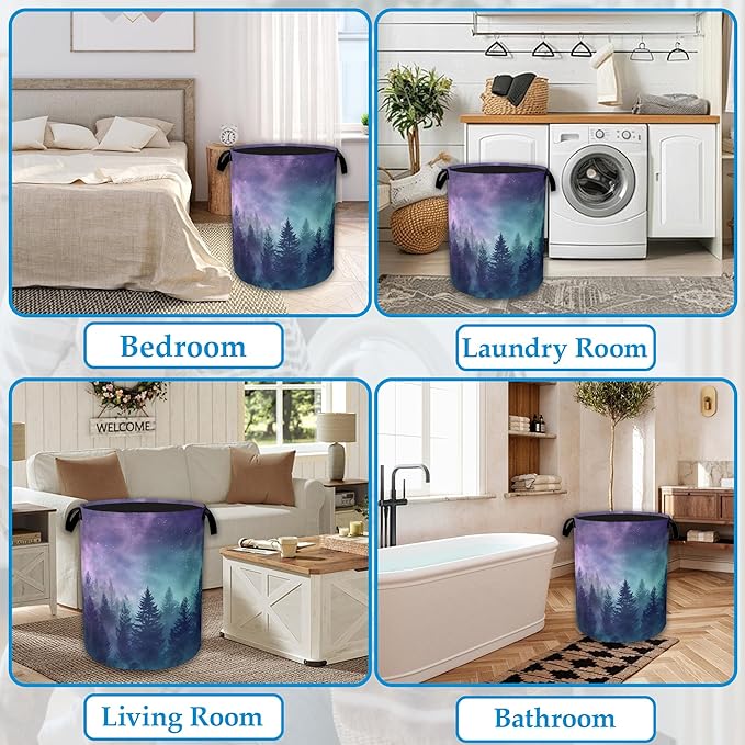 Starry Sky Forest Large Storage Basket Collapsible Laundry Basket Oxford Storage Bin for Toy Bins Gift Baskets Bedroom Clothes Children Nursery Hamper 16" X 20.8"