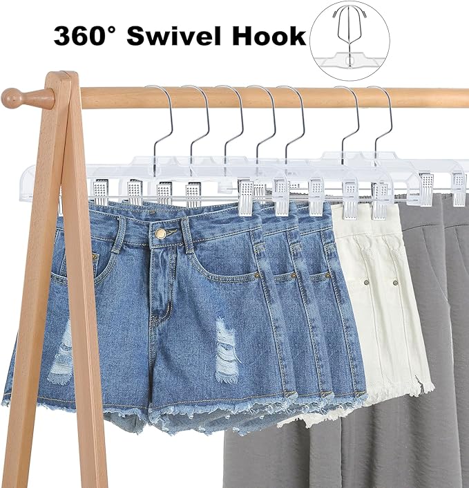 16-Pack Plastic Transparent Trouser Hangers, Adjustable Women's Skirt Hangers, Transparent Acrylic Space-Saving Plastic Hangers