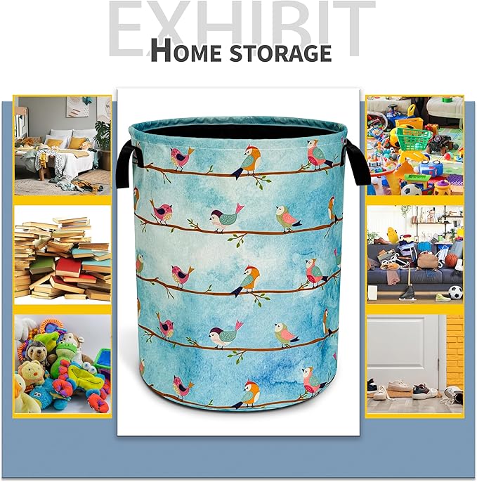 Cute Bird Laundry Basket Color Animal Foldable Oxford Cloth Funny Tote Bag Laundry Hamper Clothes Storage Bucket Toy Organizer For Bathroom/Laundry Storage/Bedroom 18.9x16.5 Inch