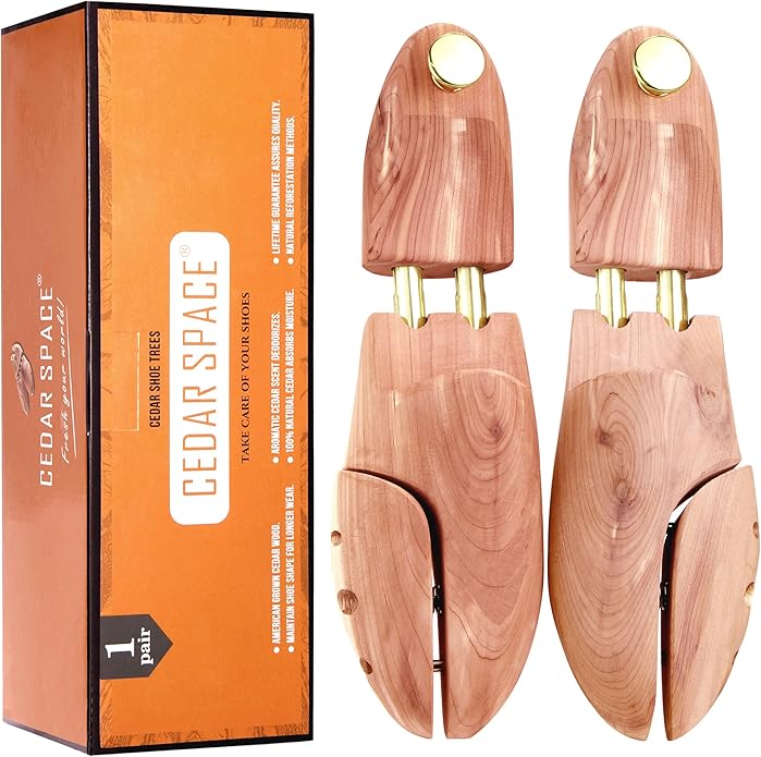 Cedar Space Cedar Shoe Trees for Men, 7.5-14 Sizes Cedar Shoe Trees, 2 Pairs Wooden Shoe Stretcher Tree