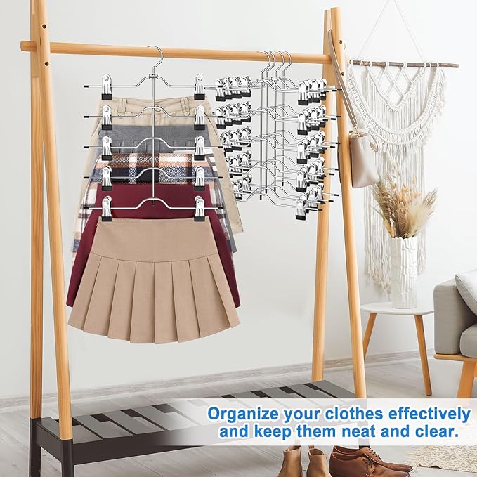 Pants Skirt Hangers with Clips, 4 Pack Pant Hangers Skirt Hangers Space Saving Closet Hanger Organizer Closet Organizers and Storage