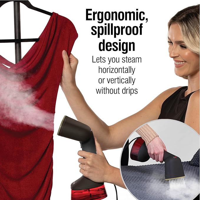 CHI Handheld Garment Steamer for Clothes, 2 Continuous Steam Modes, Full-Size 300 ml Capacity Water Tank, Ergonomic Handle, Vacation Essentials, 1600 Watts, 10’ Cord, Red (11590) (Pack of 2)