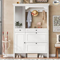 54.7'' Hall Tree with Integrated Shoe Cabinet and Mirrored Cabinet Door, 4-in-1 Design Entryway Coat Hanger with 2 Flip Drawers, 4 Hooks and 2 Cabinets for Entrance Living Room