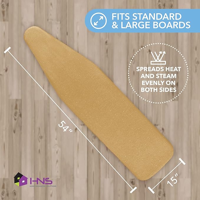 HOLDN’ STORAGE Ironing Board Cover - Silicone-Coated, Scorch-Resistant 15 x 54 Padding with Hook & Loop Straps, Cover Fits All Standard Sizes - Gold