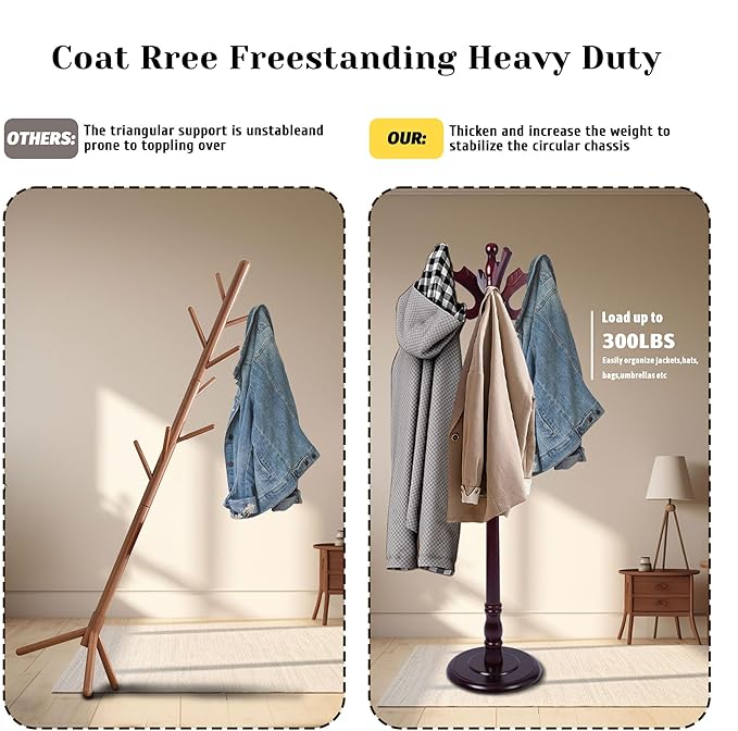 Solid Wood Coat Rack Freestanding with 14 Hooks Bird Shaped,71'' Adjustable Heights Sturdy Coat Racks Tree for Coats Hats Bags,Vintage Wood Coat Tree Hanger Stand for Living Room,Entryway,Office