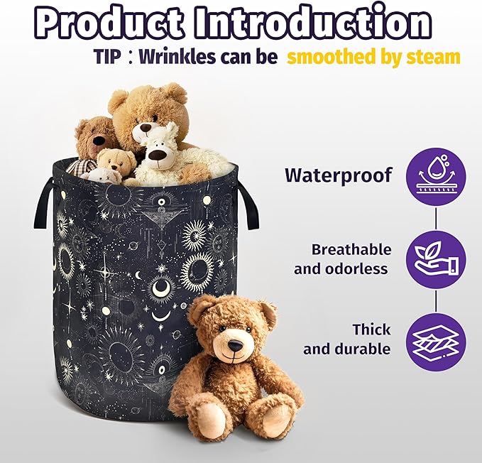 Gothic Sun Moon Stars Laundry Basket Foldable Oxford Cloth With Handle Portable Colorful Storage Basket Organizer Suitable For Laundry Room/Bedroom/Living Room/Children'S Room (18.9 X 16.5 Inch)