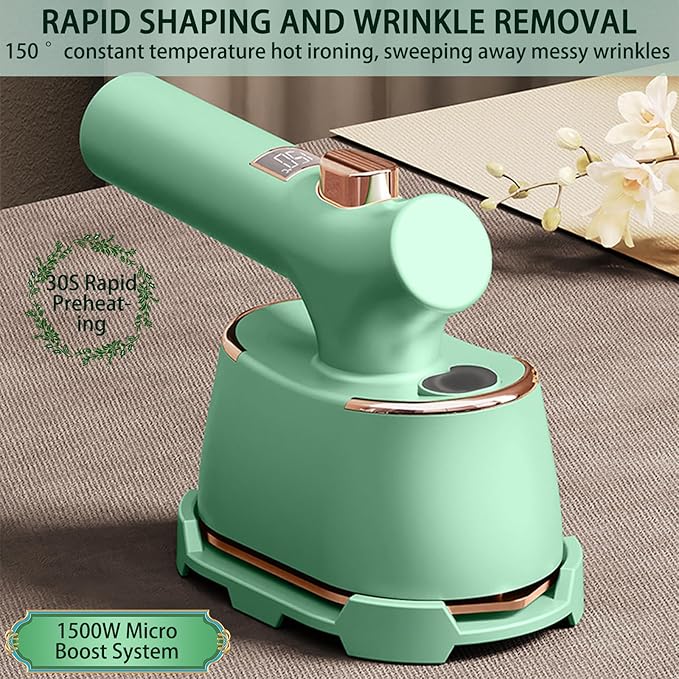 Travel Steamer for Clothes, LED Temperature Display Handheld Steamer，A Portable Clothes Iron That Can be Used for Both Dry and Wet Purposes, Suitable for Families, Travel & Dormitories (Green)