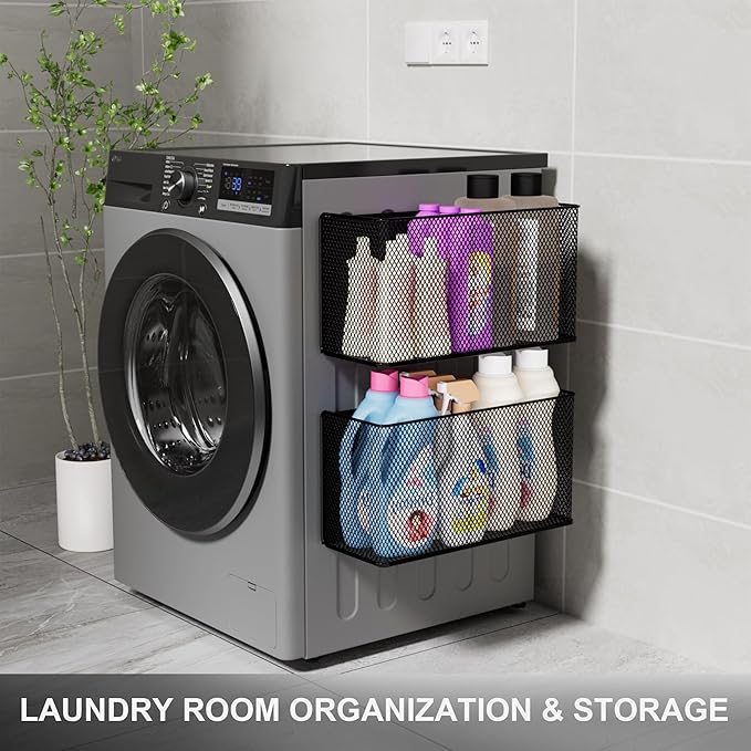 Magnetic Baskets Shelf Bins Organizer Holder Storage Rack Containers for Fridge, Whiteboard, Locker - Home Kitchen Laundry Office School ((1-Pack) Black/XL)