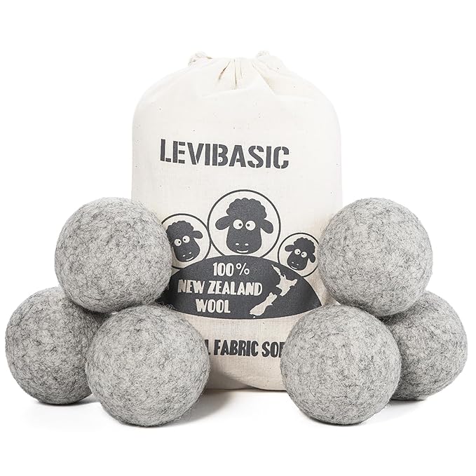 Wool Dryer Balls 6 Pack XL, 3" Genuine New Zealand Wool to Core, 100% Organic Fabric Softener Alternative, Baby Safe & Chemical Free, Reduce Wrinkles & Shorten Drying Time (Grey-6pcs)