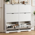 Shoe Cabinet Storage for Entryway with 6 Flip Drawers, White Fluted Shoe Cabinet with Adjustable Shelves, Wooden Hidden Shoe Rack Freestanding Narrow Slim Shoes Storage for Hallway, Entrance