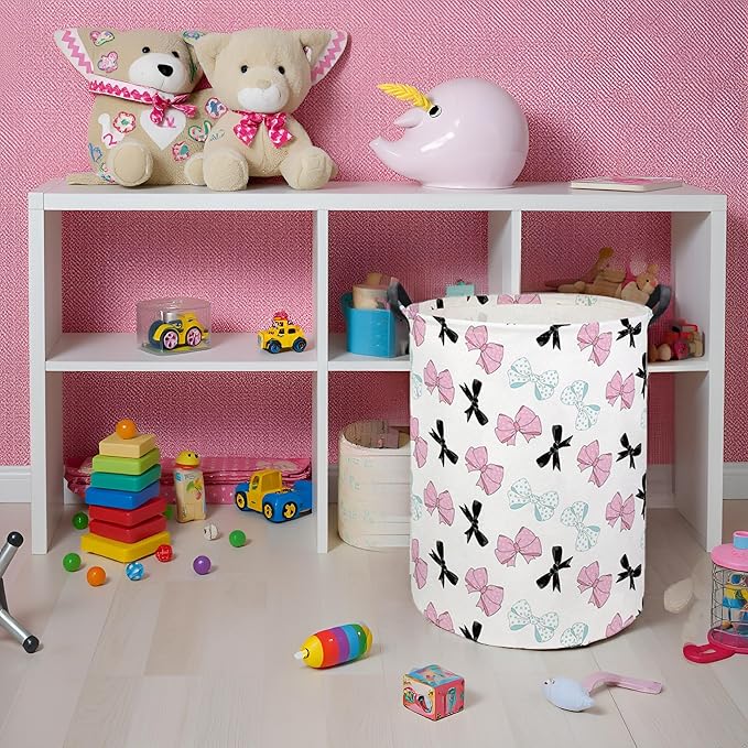 HIYAGON Butterfly Baby Laundry Basket Baby Hamper for Nursery Girl Kids Butterfly Hamper Cute Kids Toys Storage Bin Organizer Butterfly Room Decor for Home(Bowknot)