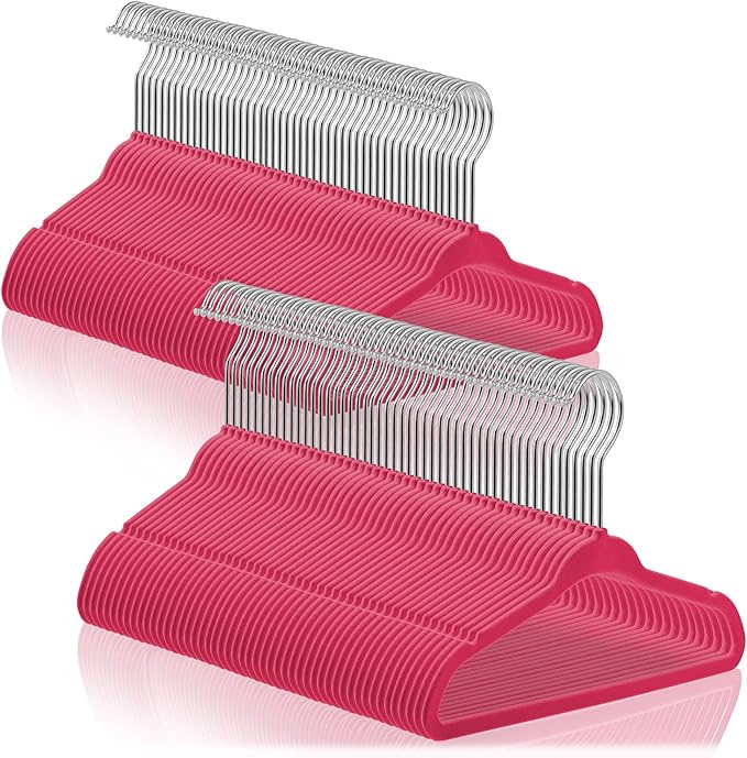 Casafield 100 Velvet Baby Hangers - 11" Size for Infant & Toddler Clothes - Pink