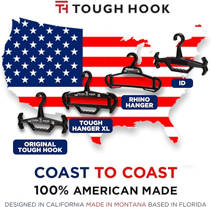 Tough Hook Original ID Heavy Duty Identification Hangers –The Superhero of Hangers USA Made,Anti-Slip Tactical Hanger for Police Gear,Scuba Gear,Wetsuits & Dive BCD, 200-lb Cap with ID Strip,1 Black