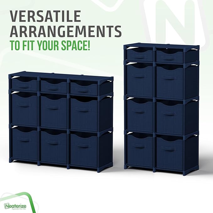 9 Cube Storage Organizer With Bins Included - Closet Storage With 9 Storage Bins - Easy To Assemble Storage Unit With Drawers - Closet Organization For Clothes, Bedroom, Nursery, & Toys (Navy)