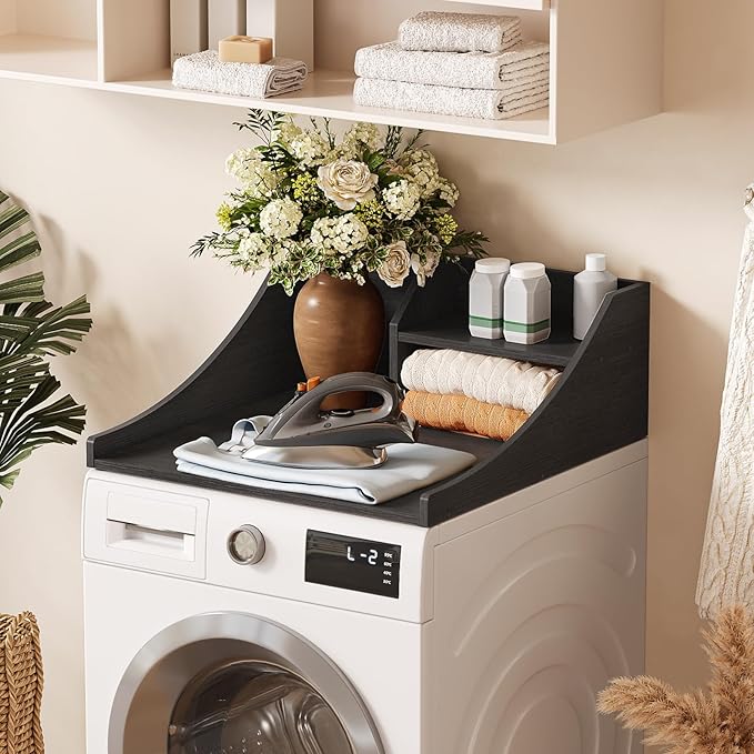 Laundry Countertop Single, 2-Tier Washer Dryer Countertop Laundry Topper with Edge and Non-Slip Pad for Washer Dryer Laundryroom Counter Storage Organization, Black 27‘’