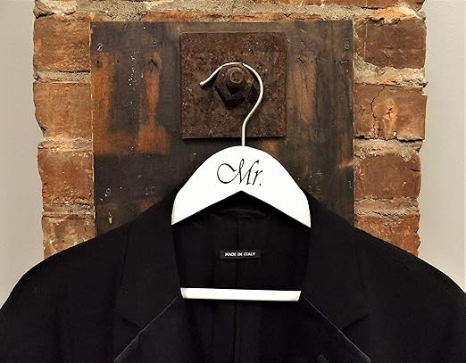 NAHANCO MRMR20117WB Same Sex, Gay Pride Hanger Set, White Wood Hangers with Black Imprint (Mr. and Mr.), 17” (2-Piece Set)