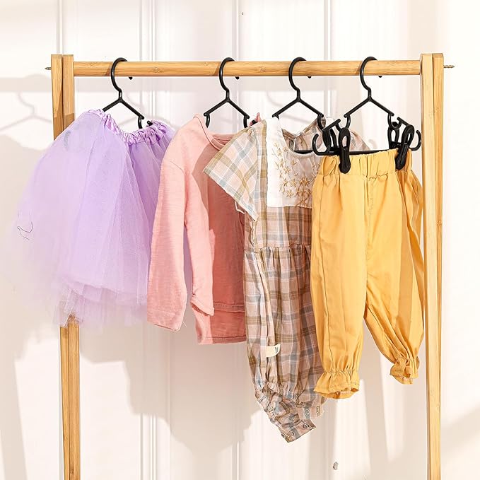 Hsei 5/10/40 Pack Baby Hangers with 10/20/80 Clips, Plastic Kids Pants Hangers for Nursery Closet Top and Bottom Clothes Hanger Set for Newborn Infant Toddler(30 Packs Total,Black,10.6 Inch)