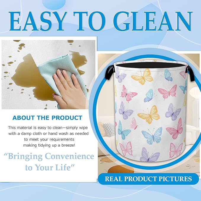 Colorful Butterfly Laundry Basket Collapsible Laundry Hamper Oxford Clothes Toy Storage Bin for Bathroom Bedroom Room Decor 16 X 20.8 Inch