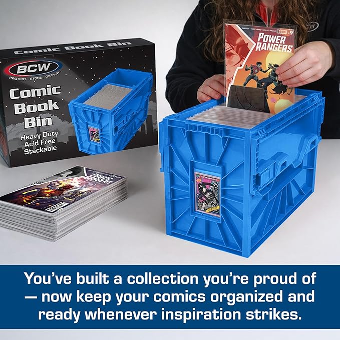 BCW Short Comic Book Bin | Holds 150 Comics | Stackable Plastic Storage | Acid-Free Organizer | Blue, Single