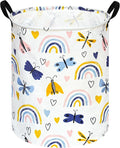 KUNRO Round Laundry Gift Basket Storage Hamper, Clothes Storage Organizer Bins, Shelf Basket with Handles for Room Decor (Dragonfly)