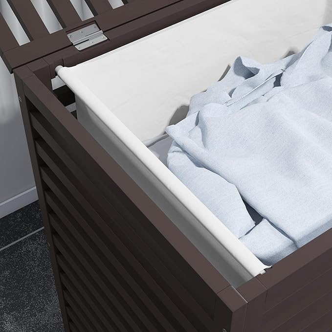HOMCOM Bamboo Laundry Hamper with Lid, Laundry Basket with Removable Liner Bag, Dirty Clothes Hamper, 19.75 x 14.25 x 23.5 Inches, Coffee