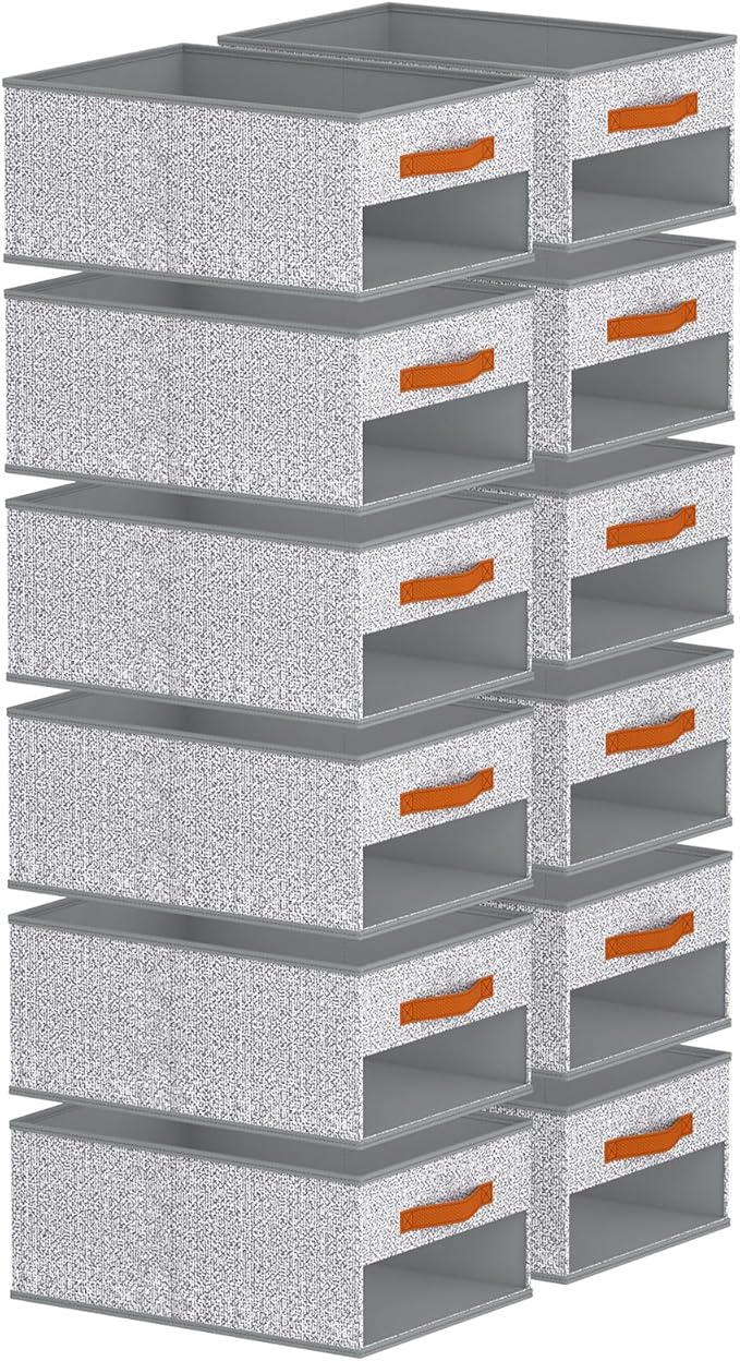 Drawer Organizers and Storage - 12 Pack Foldable Pants Organizer with Clear Window & Handles, Fabric Closet Organizer for Clothes, Jeans, Sweaters, Towels, T-shirt, Scarf (Ant Light Gray)