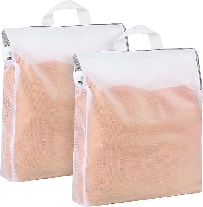 Muka 2 Pcs Mesh Laundry Bag with Handles, Side Widening, Large Opening with Zipper.-S