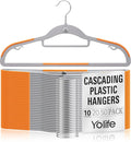 Yolife Cascading Plastic Clothes Hangers 10 Pack with Inner Hook for Vertical Storage, Slim Space Saving Hangers with Non-Slip Pads, 360° Swivel Metal Hook, Versatile, Gray & Orange