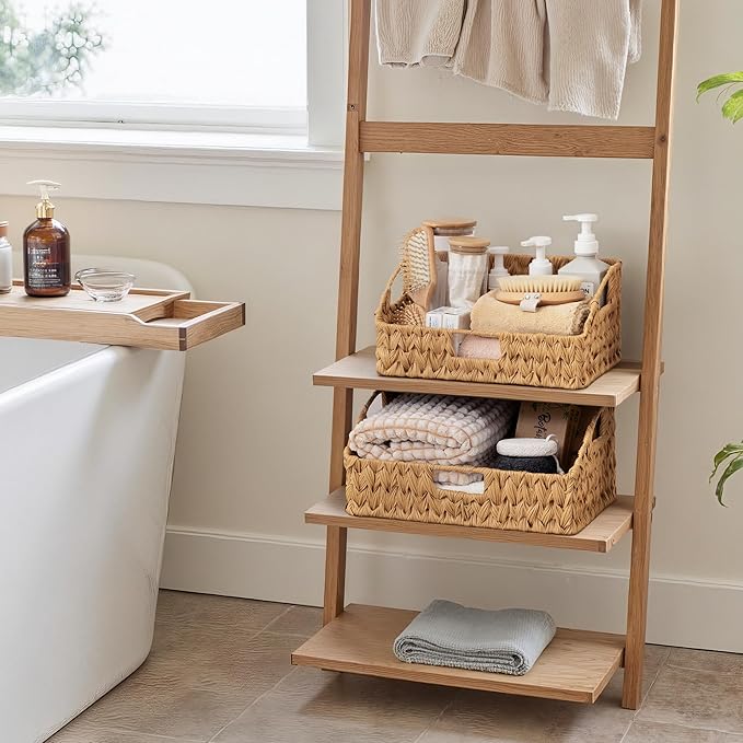 GRANNY SAYS Wicker Storage Basket for Shelves, Wicker Basket with Handles, Trapezoid Woven Baskets for Storage, Decorative Baskets for Home Decor, Natural, 2 Pack