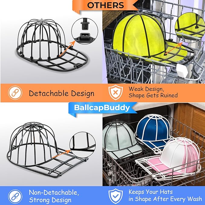 BallcapBuddy Hat Washer for Washing Machine, Cap Washer, Baseball Cap Washers, Baseball Hat Cleaner/Cleaning Protector (Black (1-Pack))