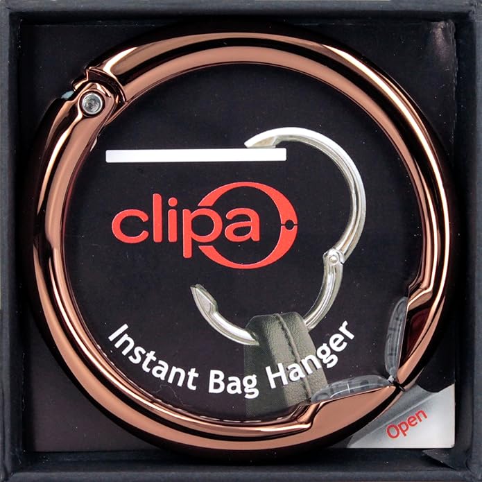 Clipa Bag Hanger - The Ring That Opens Into a Hook, Closes Automatically | Hangs Almost Anywhere in Just 1/2" of Space | Holds 33 lbs Yet Weighs Only 1.6 oz | 8 Styles | 3 yr Warranty