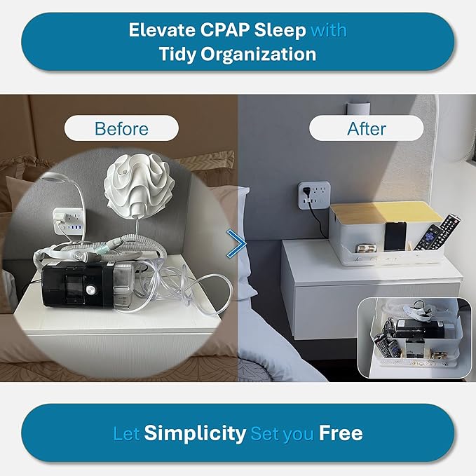 Maximun CPAP Bedside Organizer & Storage Box - Compatible With ResMed AirSense 11/10 Philips DreamStation, Sleep Apnea Machine Protector with Dual Hose Ports, Cable Management - White